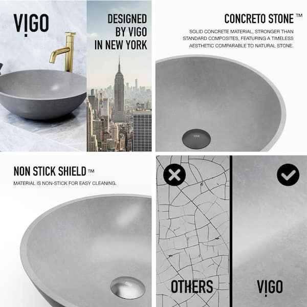 VIGO Ravenna Gothic Gray Concreto Stone 16 in. L x 16 in. W