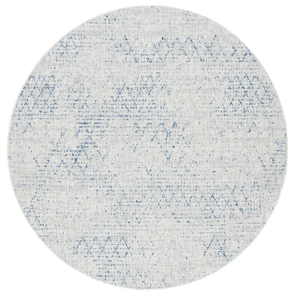 SAFAVIEH Courtyard Gray/Navy 7 ft. x 7 ft. Distressed Indoor/Outdoor Patio  Round Area Rug
