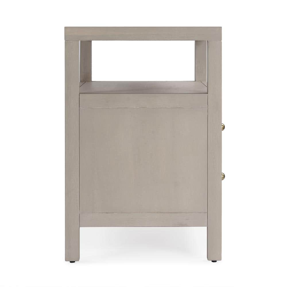 Nora Antique Taupe 2-Drawer Acacia Wood Nightstand