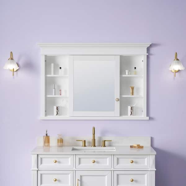 48 in. W x 32 in. H Rectangular White Solid Wood Framed Recessed Mount Soft Close Door Medicine Cabinet with Mirror