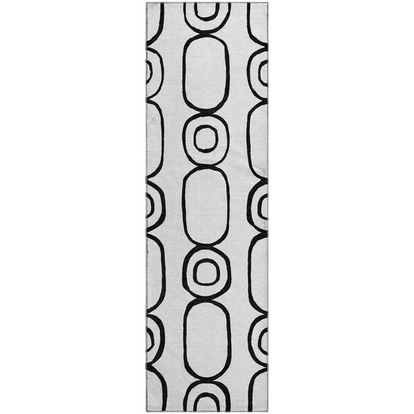 Mayfield Premium Machine Washable Abstract AMF2344 White 2 ft. x 7 ft. Runner Rug