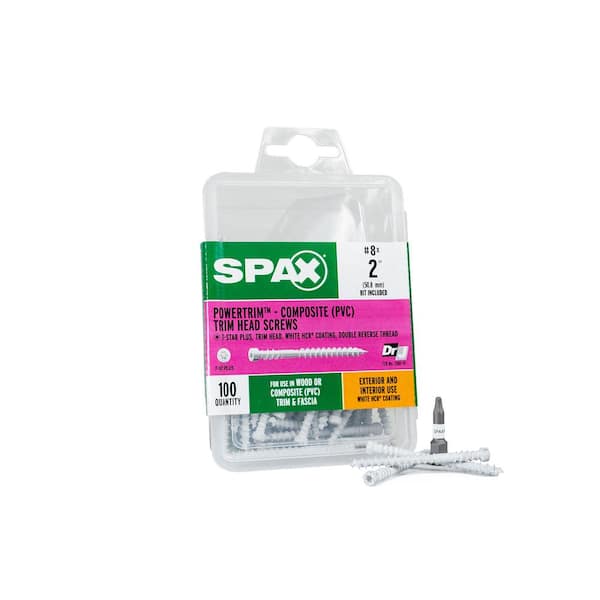 SPAX #8 x 2 in. Exterior / Interior Trim Head Wood Composite Screws White Powertrim Torx T-Star Plus (100 Each) Bit Included