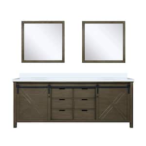 Marsyas 84 in W x 22 in D Rustic Brown Double Bath Vanity, White Quartz Countertop and 34 in Mirrors