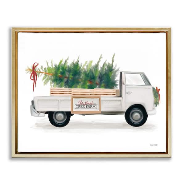 Stupell Industries Christmas Tree Farm Truck by House Fenway 1-Piece Floater Frame Graphic Print Travel Poster Art Print 31 in. x 25 in.