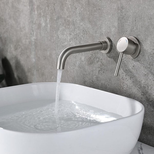 Single Handle 2 Holes Wall Mount Faucet for Bathroom Sink or Bathtub with Brass Rough-in Valve in Brushed Nickel