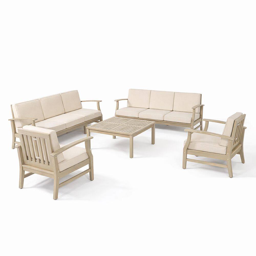 Gradin 5-Piece Light White Solid Wood Patio Conversation Set with Sand Cushions price history on PriceWatchPro