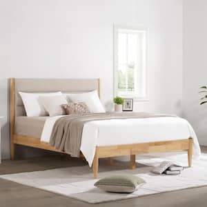 Eudora Brown Wood Frame Upholstered Full Platform Bed with Channel Tufting Bed Frame with Headboard