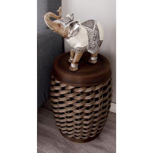14 in. Brown Woven Medium Round Wood End Accent Table (2- Pieces)