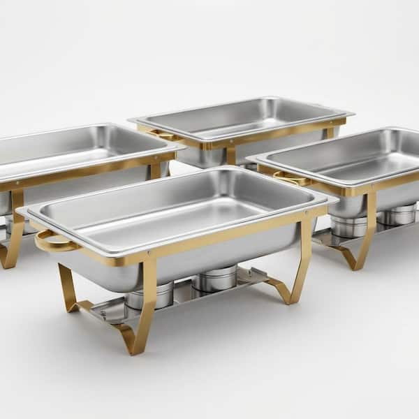 4-Pack 8 qt. Full-Size Stainless Steel Chafing Dish Buffet Warmer Set with Lids and Stands, Silver 8 qt.