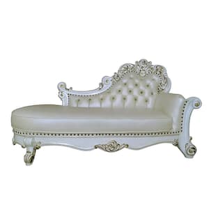 Vendome Synthetic Leather and Antique Pearl Finish Leather One Arm Chaise Lounge