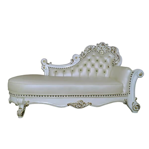 Acme Furniture Vendome Synthetic Leather and Antique Pearl Finish Leather One Arm Chaise Lounge