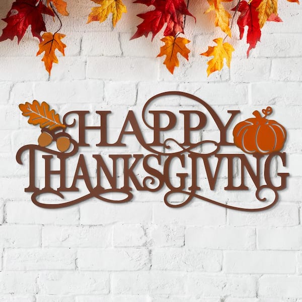 Glitzhome 24 in. L Metal Happy Thanksgiving Wall Decor 2006000082