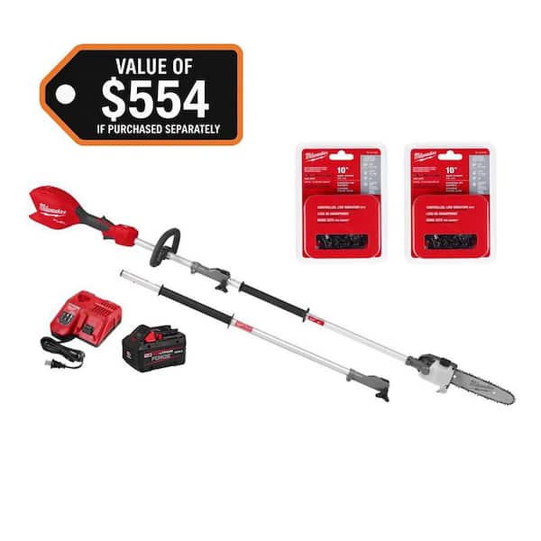M18 FUEL 18V 10 in. Brushless Cordless Battery Powered QUIK-LOK Pole Saw 8.0 Ah FORGE Kit w/ (2) Extra Chain
