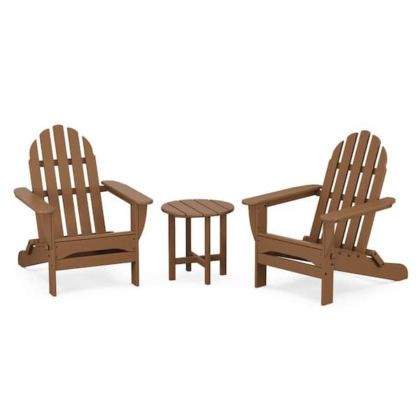 POLYWOOD Classic Folding Teak 3-Piece Plastic Patio Conversation Set