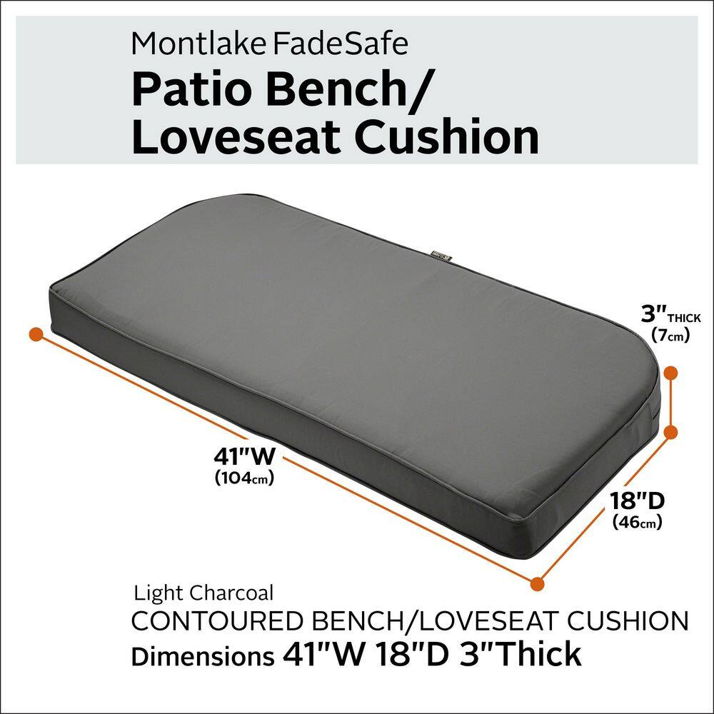 Montlake Light Charcoal Polyester Outdoor Bench Cushion, 41" x 18" x 3"