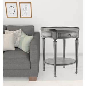 Charlie 22 in. Gray Round Wood End Table with Drawers