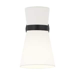 Clark 7 in. 1-Light Midnight Black Wall Sconce With White Linen Shade and LED Light Bulb