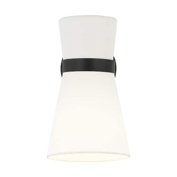 Generation Lighting Clark 7 in. 1-Light Midnight Black Wall Sconce With White Linen Shade and LED Light Bulb