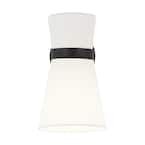 Clark 7 in. 1-Light Midnight Black Wall Sconce With White Linen Shade
