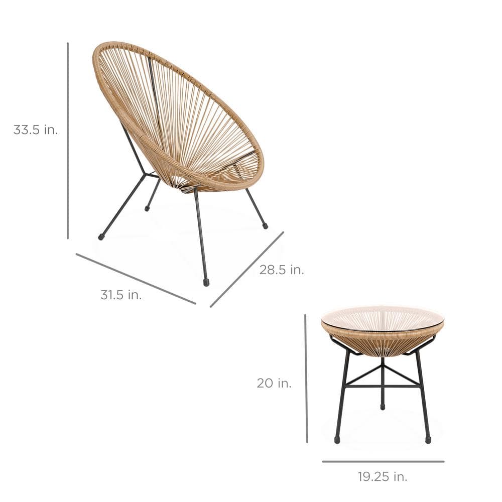 Natural Acapulco 3-Piece Patio Set with Glass Table