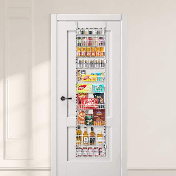 10-Tier Over the Door Pantry Organizer, Heavy-Duty Steel Hanging Spice Rack, Adjustable Shelves for Kitchen, White