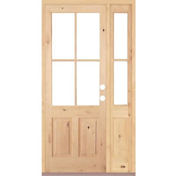 Krosswood Doors 50 in. x 96 in. Knotty Alder Left-Hand/Inswing 4-Lite Clear Glass Clear Stain Wood Prehung Front Door/Right Sidelite