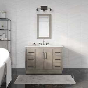 Hugo 48 in. W x 22 in. D x 34 in. H Bath Vanity in Grey Oak with White Marble Top with White Basin and Hook Faucet
