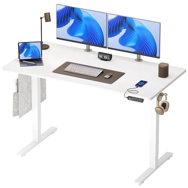 Bestier 55" in White Electric Adjustable Height Standing Desk With 3 Height Memory Presets and USB Port