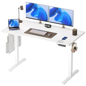 55" in White Electric Adjustable Height Standing Desk With 3 Height Memory Presets and USB Port