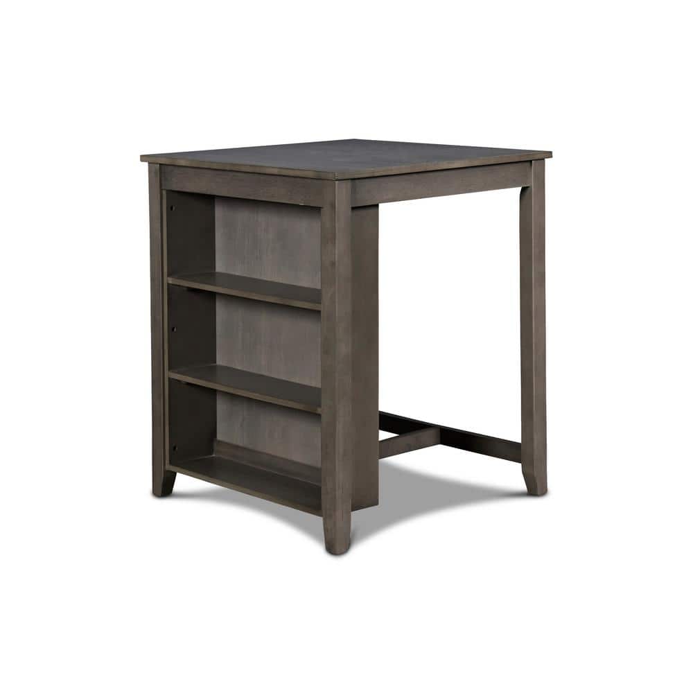 Gray Solid Wood Counter Table with Storage and 2 Chairs
