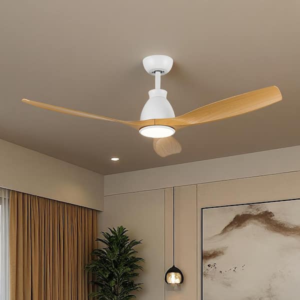 MODERN HABITAT 52 in. Integrated LED Indoor Downrod Mount White and Oak Propeller Ceiling Fan with Dimmable Light and Remote 6-Speed