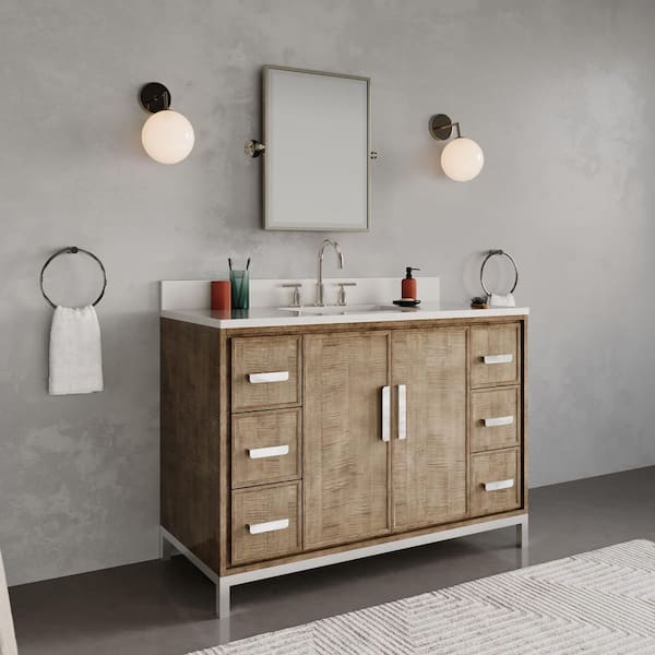 Westin 48 in. W x 22 in. D x 34.4 in. H Single Sink Bath Vanity in Lustrous Walnut with White Brook Quartz Top
