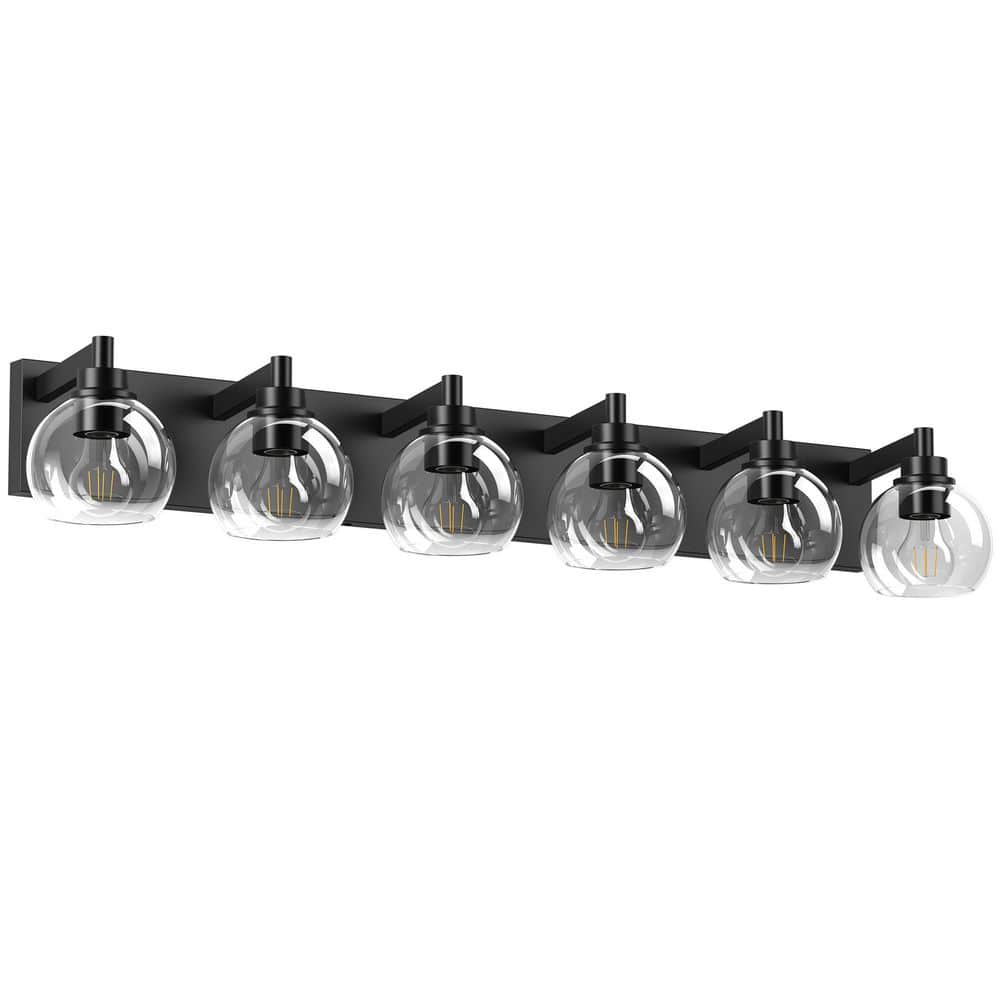37 in. 6 Light Black Vanity Light with Clear Globe Glass Shade,Bulbs Not Included price history on PriceWatchPro