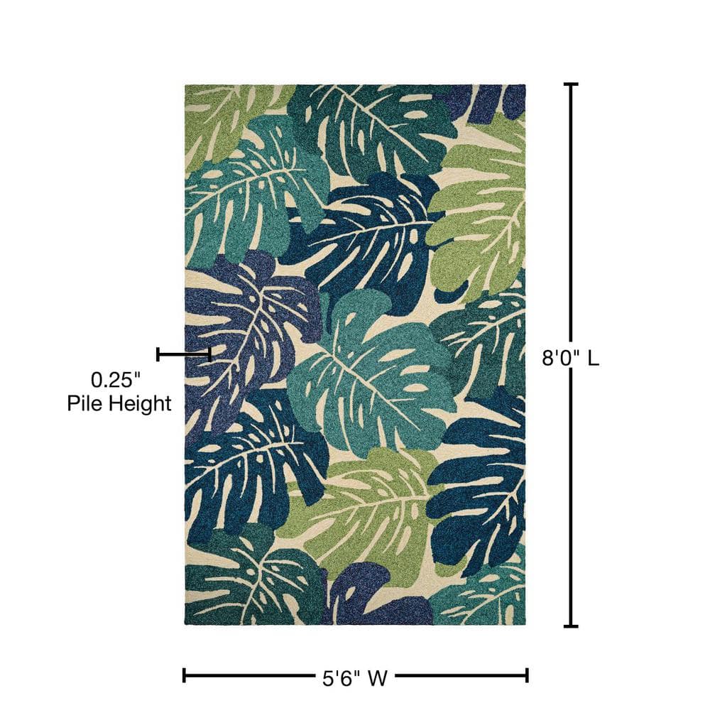 Reversible Blue Rectangular Easy-Care Synthetic Rug, 5'6" x 8'