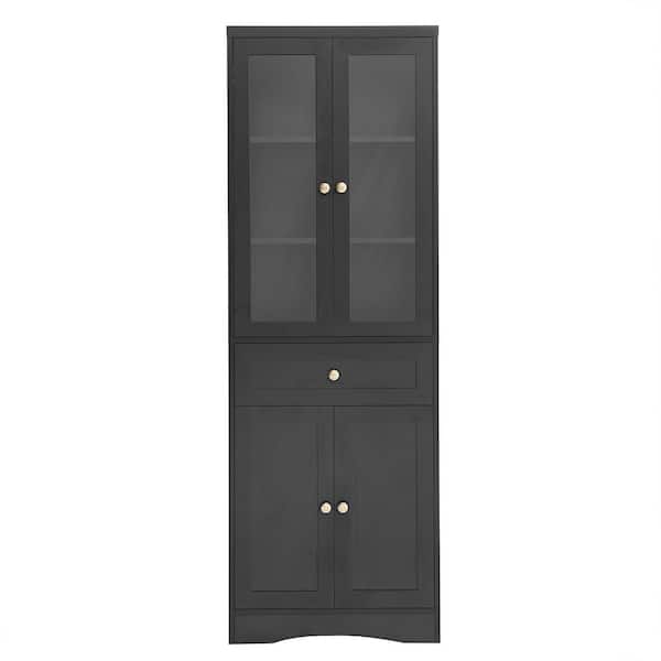 Miscool Anky 23.3 in. W 14.5 in. D 66.9 in. H Black MDF Freestanding Bathroom Storage Linen Cabinet