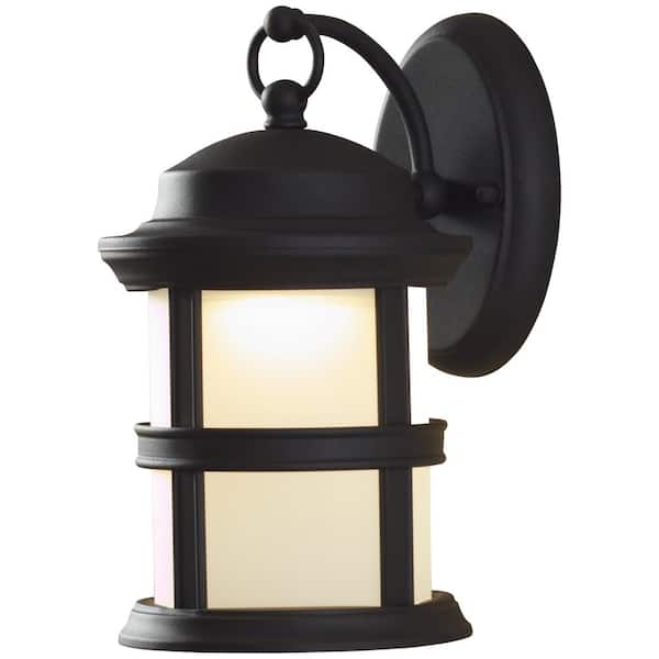 Hampton Bay Mission Style Black with Bronze Highlight Outdoor Wall Lantern  with Built-In Electrical Outlet (GFCI) 30264 - The Home Depot