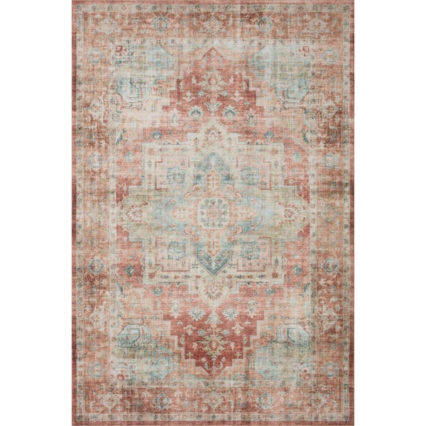LOLOI II Heidi Terracotta/Aqua 2 ft. 6 in. x 9 ft. 6 in. Bohemian Printed Runner Rug