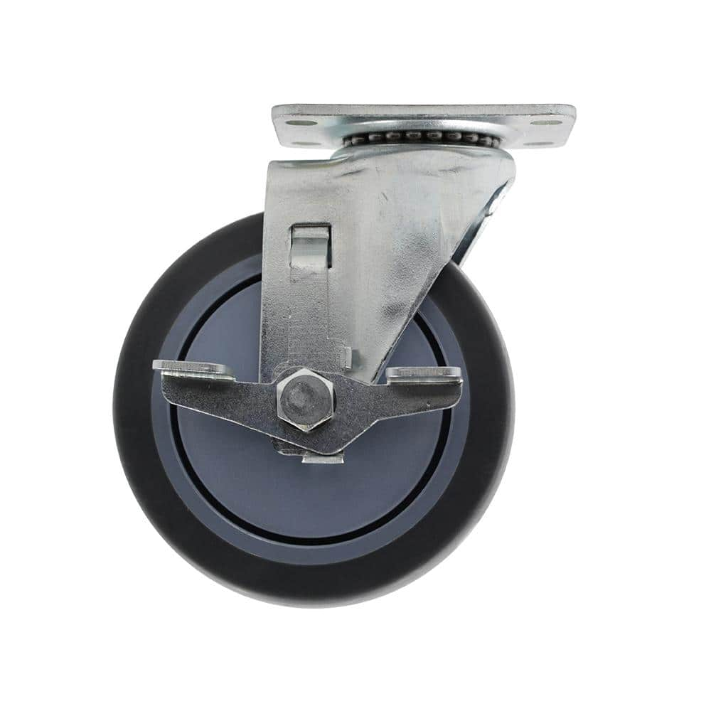 Everbilt 5 in. Medium Duty Gray TPR Swivel Plate Caster with Brake 350 ...