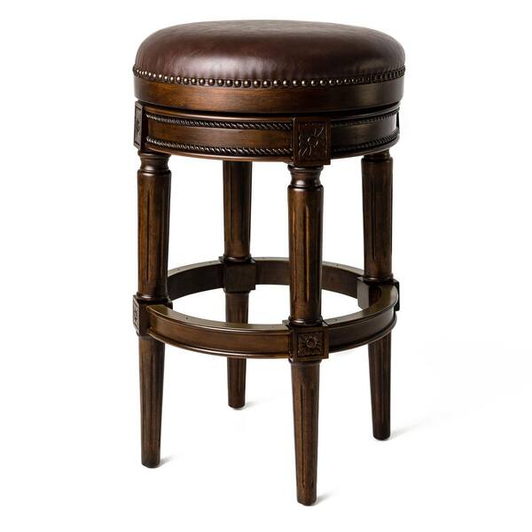 Maven Lane Pullman 30 In In Brown Backless Wood Swivel Pu Leather Bar Stool Ml107181 Pbs Mh 2585