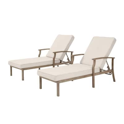 Beachside Rope Look Wicker Outdoor Patio Chaise Lounge with CushionGuard Almond Tan Cushions (2-Pack)