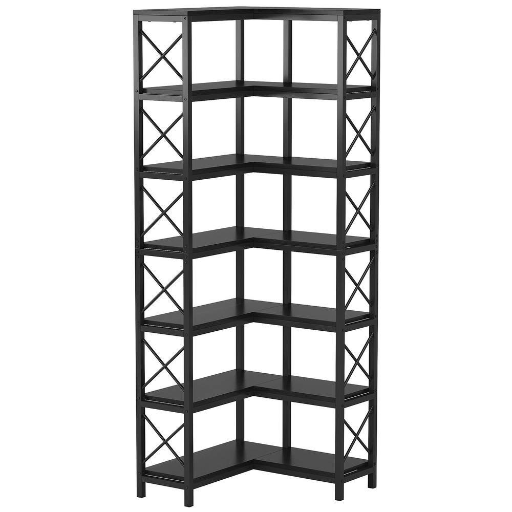 BYBLIGHT Eulas 78 in. Tall Black Engineered Wood 7 Shelf Corner ...