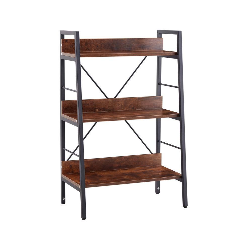 3-Tiers Bookshelf Industrial Bookcases Metal Frame Shelf Display Stand Wooden 