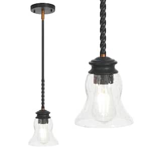 Crystal 1-Light Matte Black Pendant with Clear Glass Shade