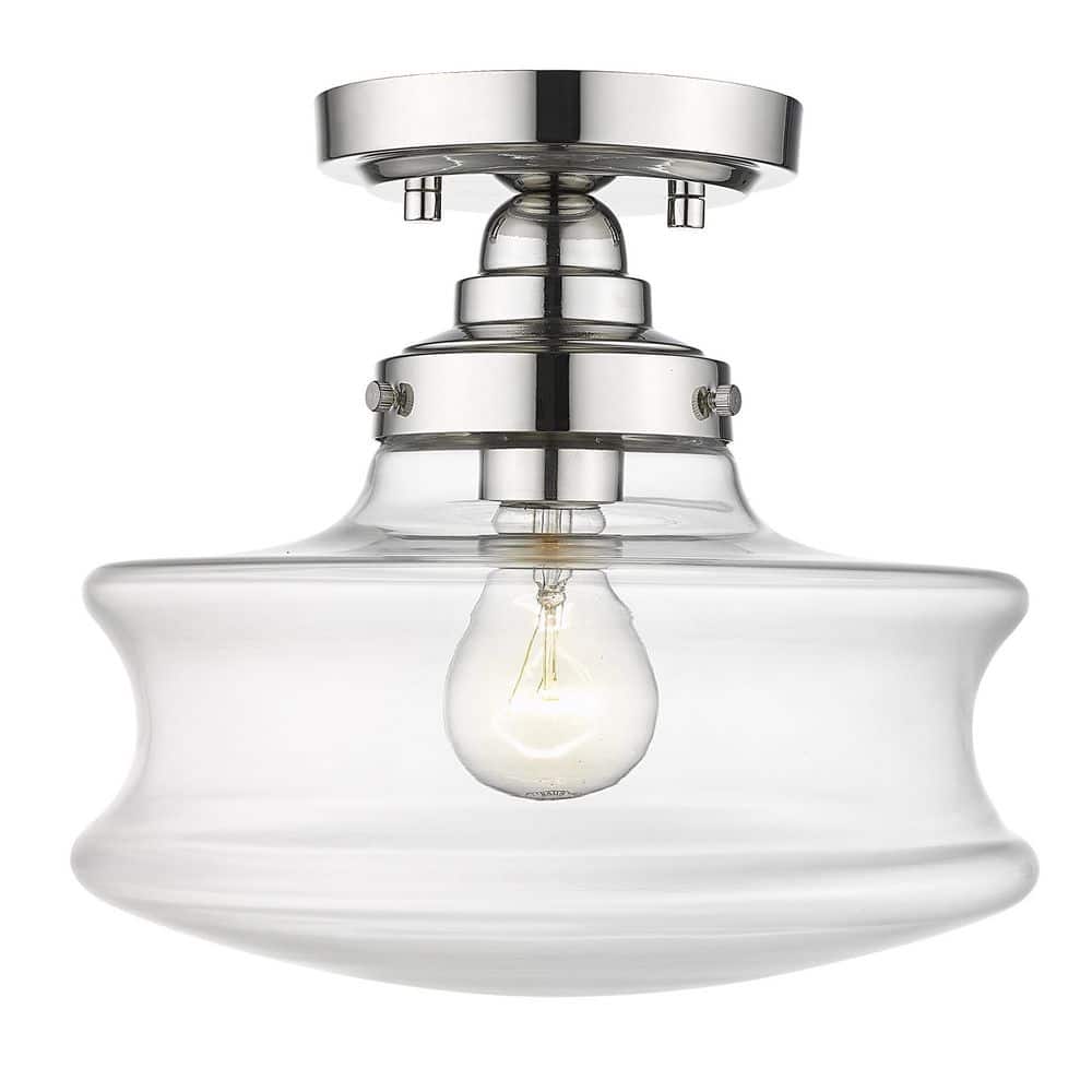 Keal 10 in. 1-Light Polished Nickel 1-Light Convertible Semi-Flush Mount wi
