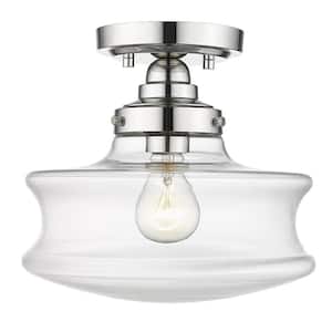 Keal 10 in. 1-Light Polished Nickel 1-Light Convertible Semi-Flush Mount with Clear glass