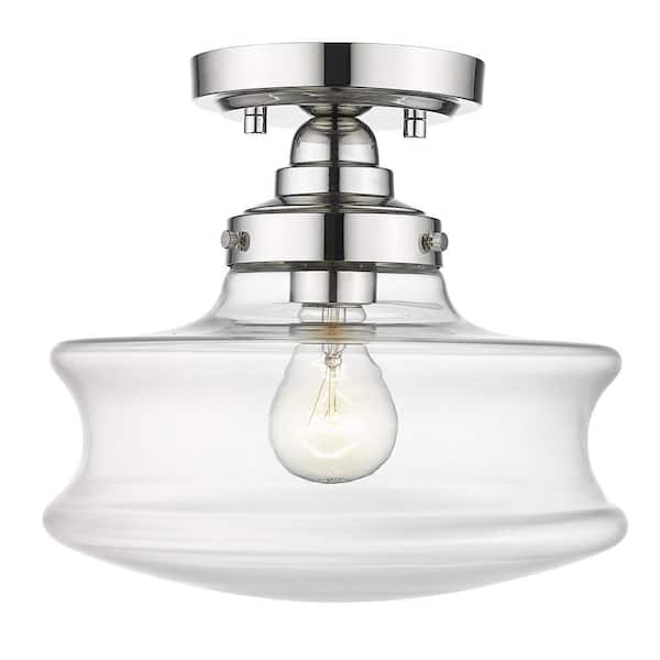 Unbranded Keal 10 in. 1-Light Polished Nickel 1-Light Convertible Semi-Flush Mount with Clear glass