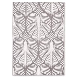 Lanai Palm Leaves Dark Grey/Ivory 8 ft. x 10 ft. Indoor Outdoor Area Rug