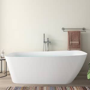 Modern 59 in. Acrylic Soaking SPA Flat Bottom Stand Alone Tub Soaking Tub in White