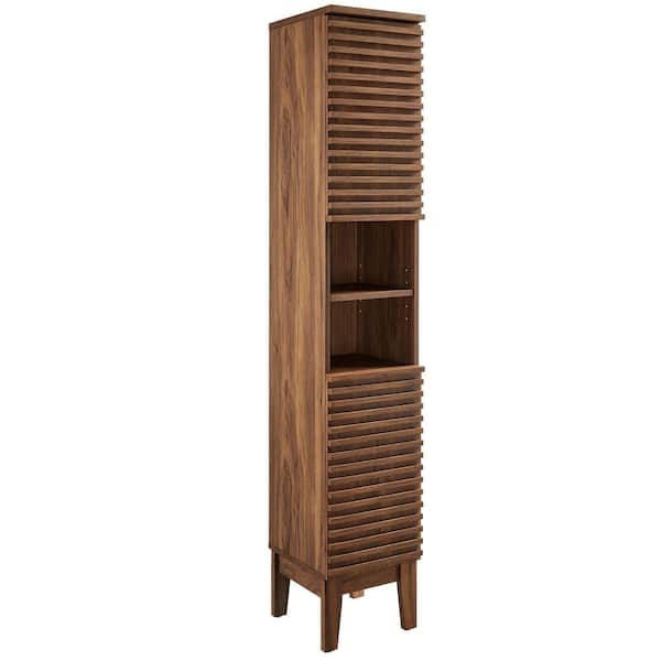 Render 11.7 in. W x 12.9 in. D x 63.4 in. H Brown MDF Freestanding Linen Cabinet with Adjustable Shelves in Walnut