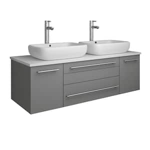 Lucera 48 in. W Wall Hung Bath Vanity in Gray with Quartz Stone Vanity Top in White with White Basins